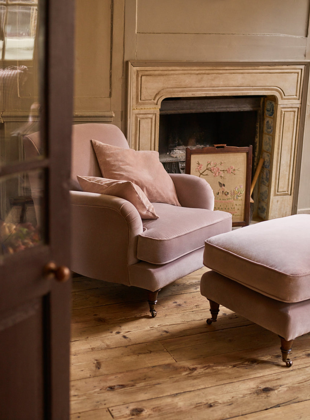 Abington Footstool, Dark Olive Velvet