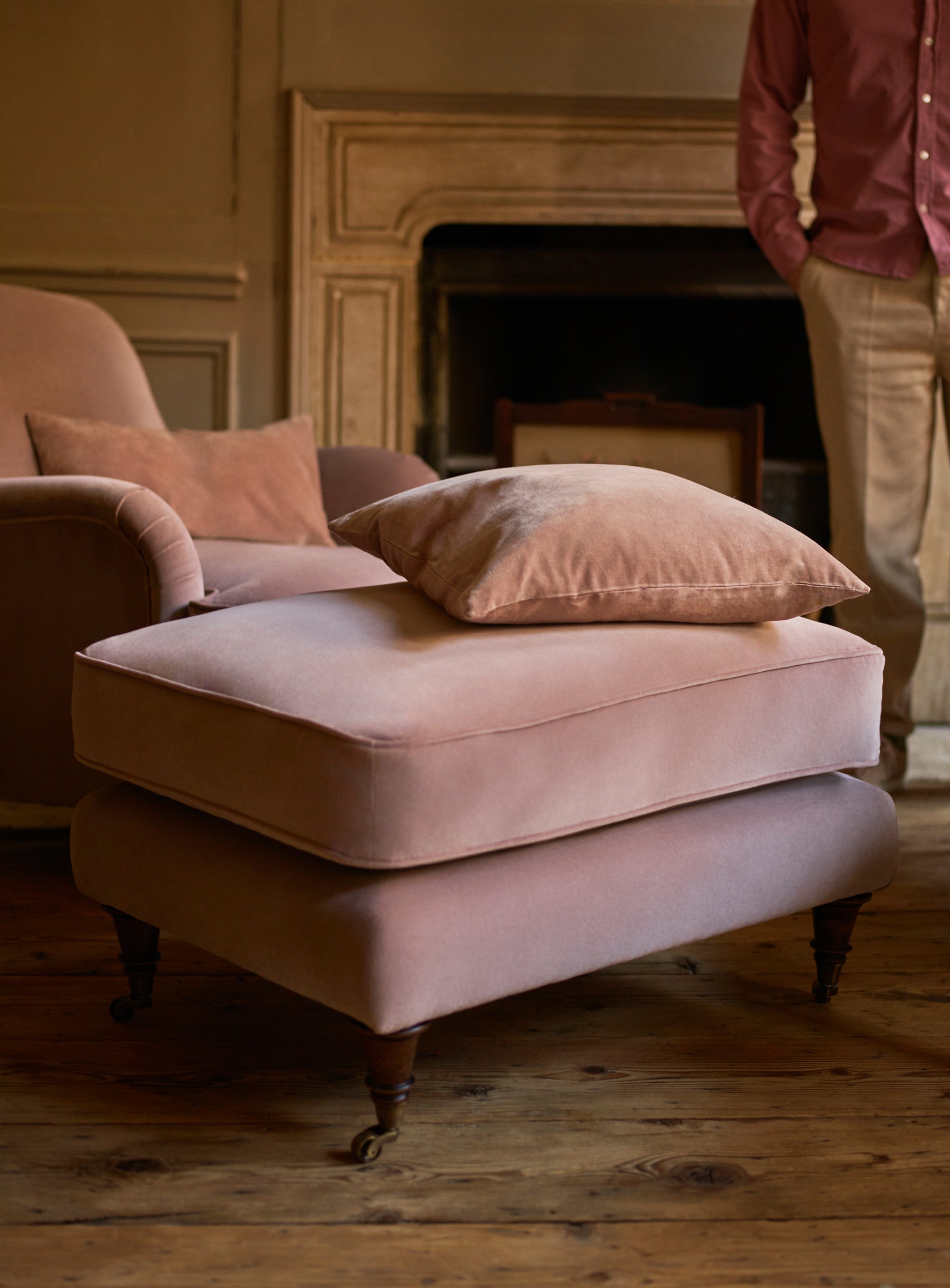 Abington Footstool, Natural Linen