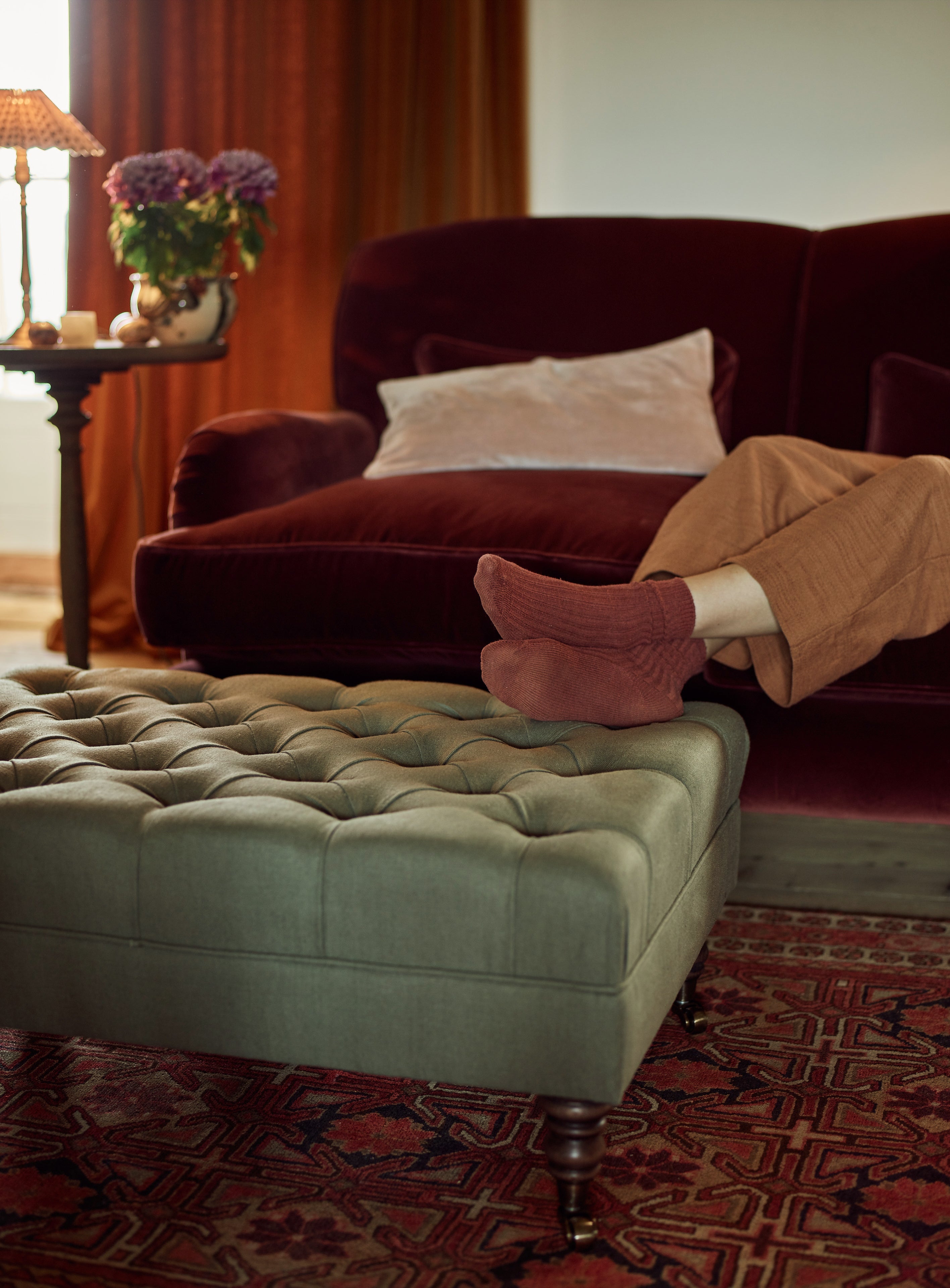 Elbert Footstool, Rust Velvet