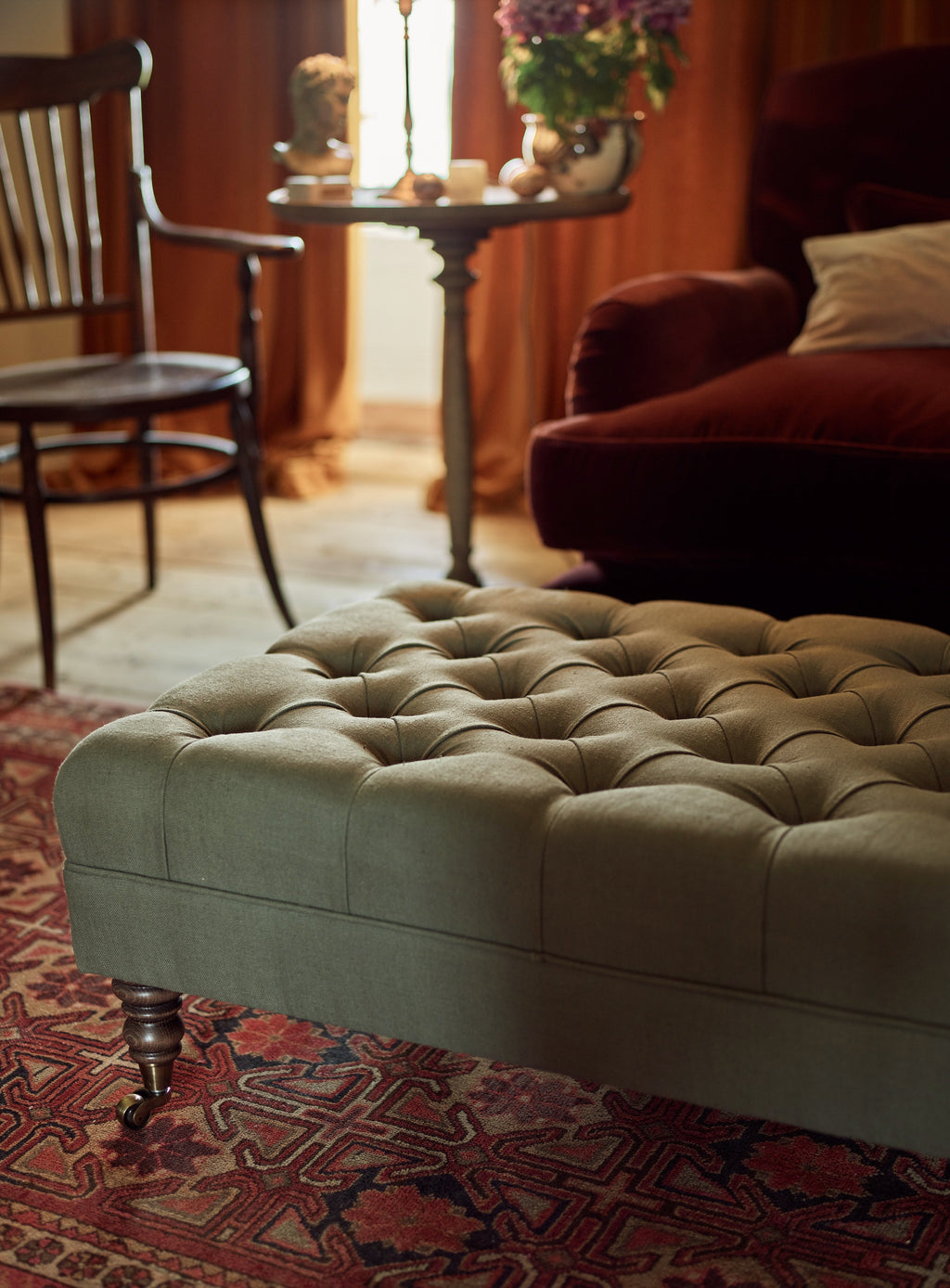 Elbert Footstool, Moss Linen