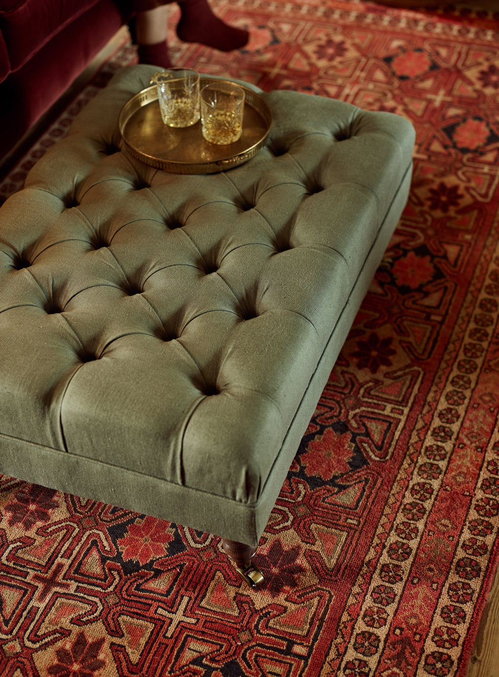 Elbert Footstool, Moss Linen