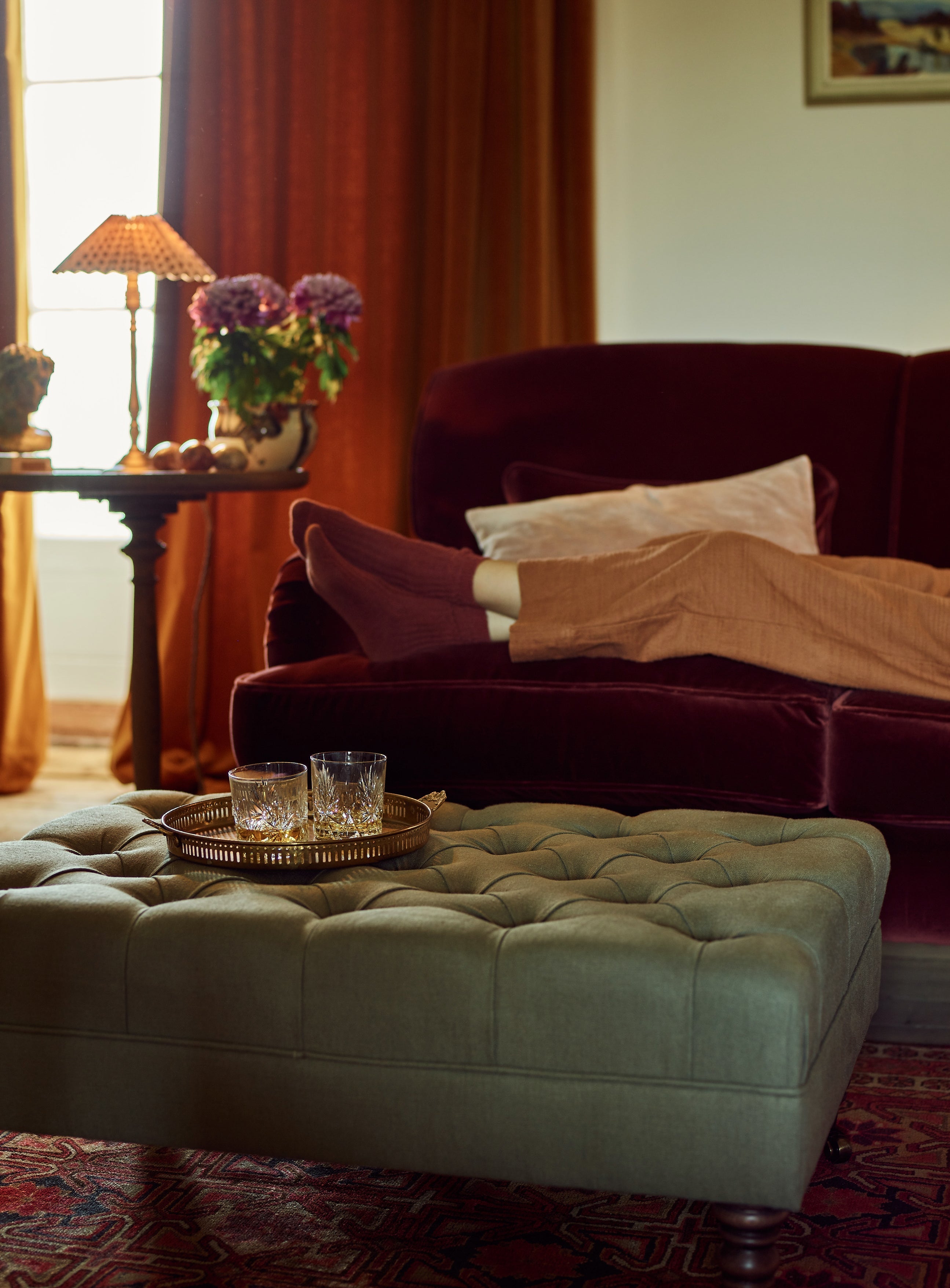 Elbert Footstool, Rust Velvet