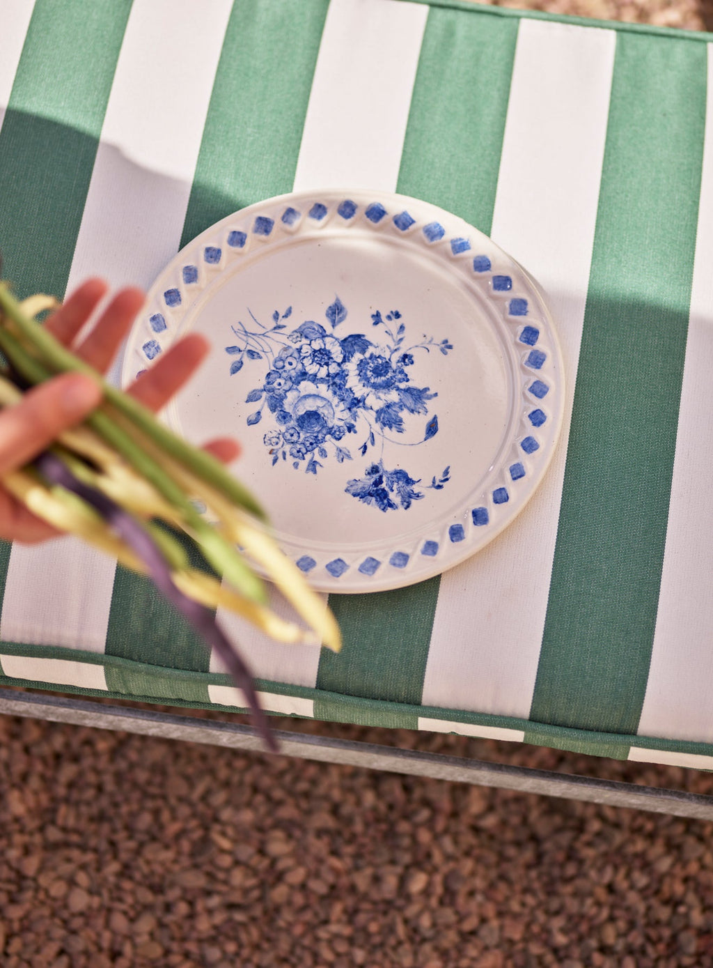 Sudbury Sun Lounger Cushion, Green Awning Stripe