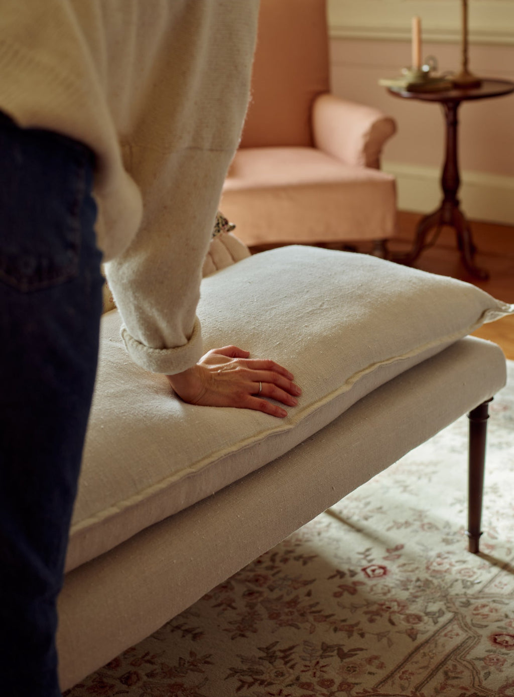 Mila Upholstered Bench, Moss Linen