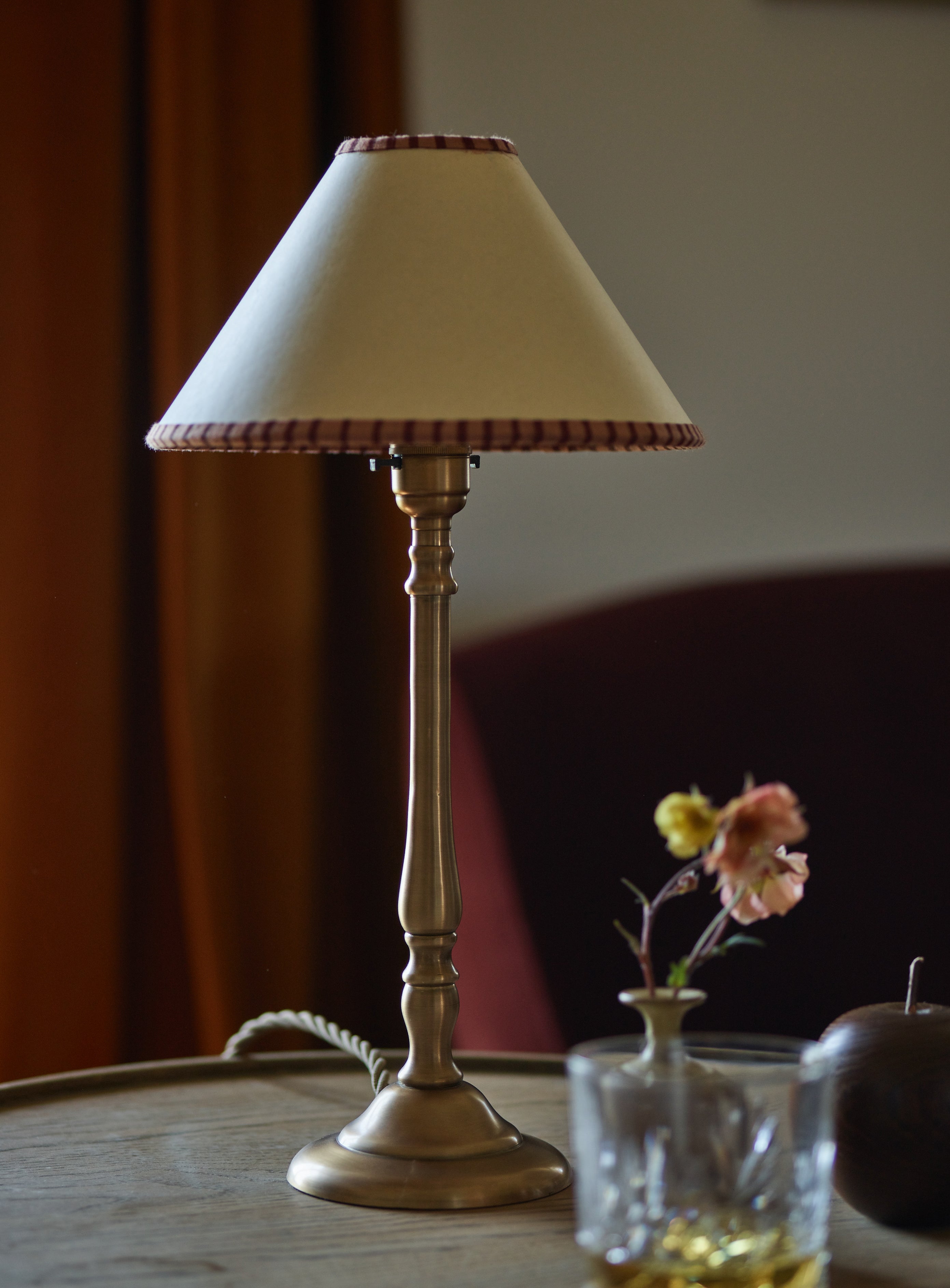 Arlo Card Lampshade, Small, Pink Stripe Trim