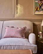 Tilly Gingham Frill Cushion, Blush Red