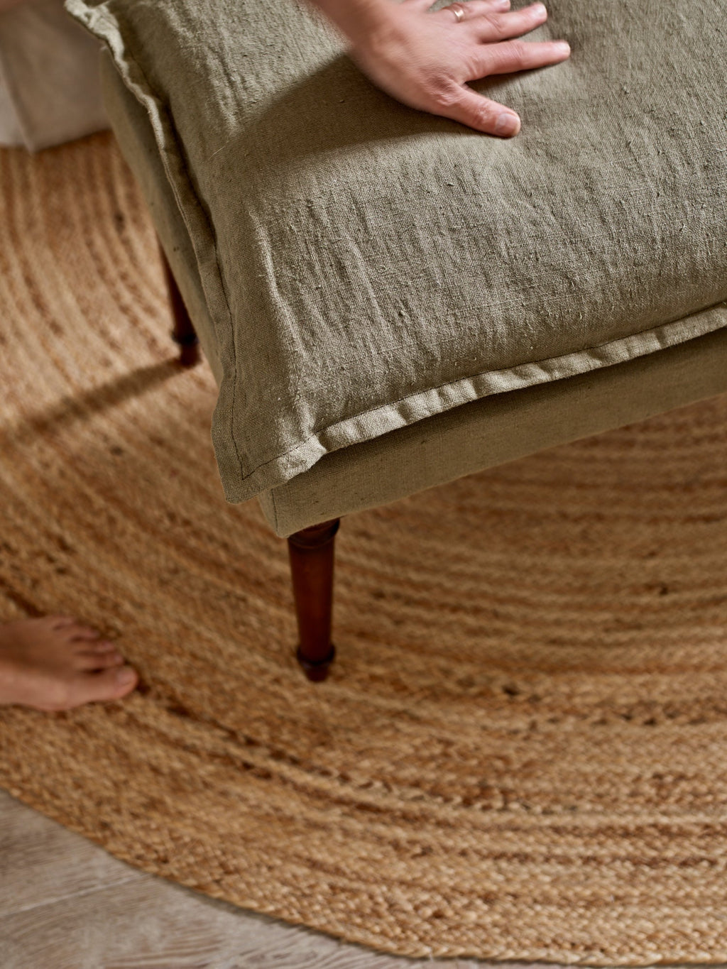 Mila Upholstered Bench, Natural Linen