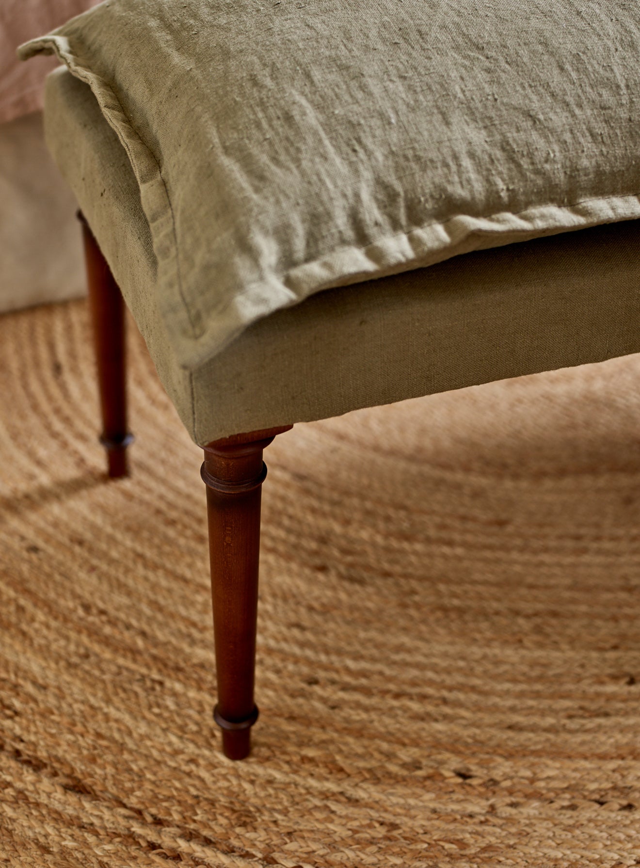 Mila Upholstered Bench, Olive Linen