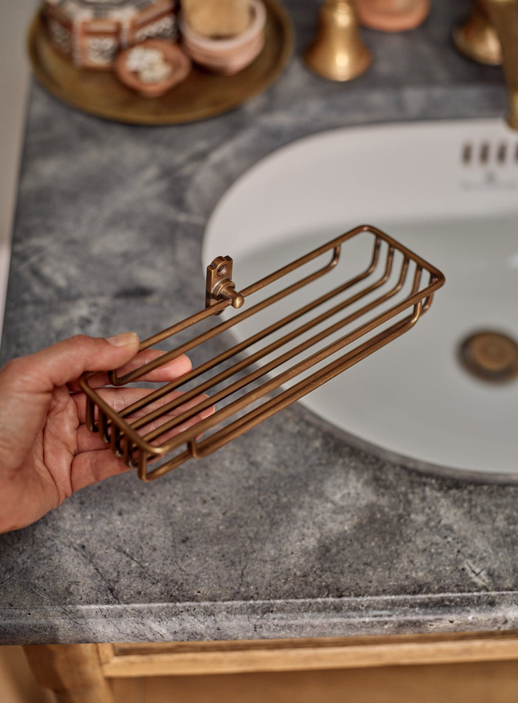 Bilton Shower Caddy, Antique Brass