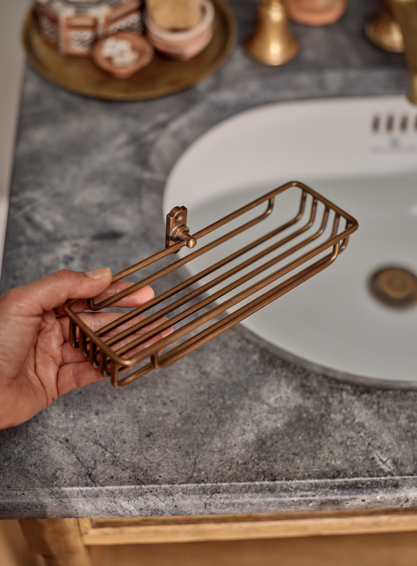 Bilton Shower Caddy, Antique Brass