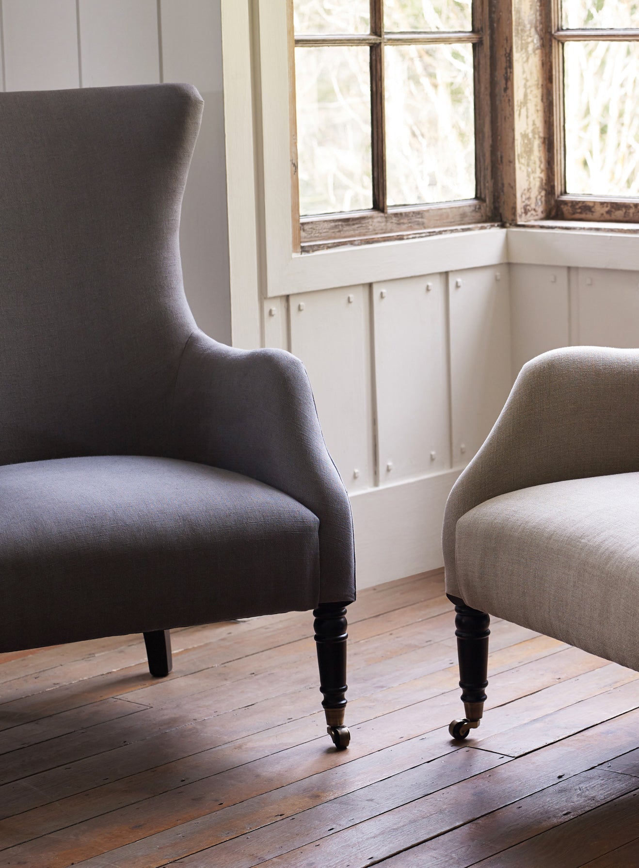 Bromley Wingback Chair, Grey Linen (Black Legs)
