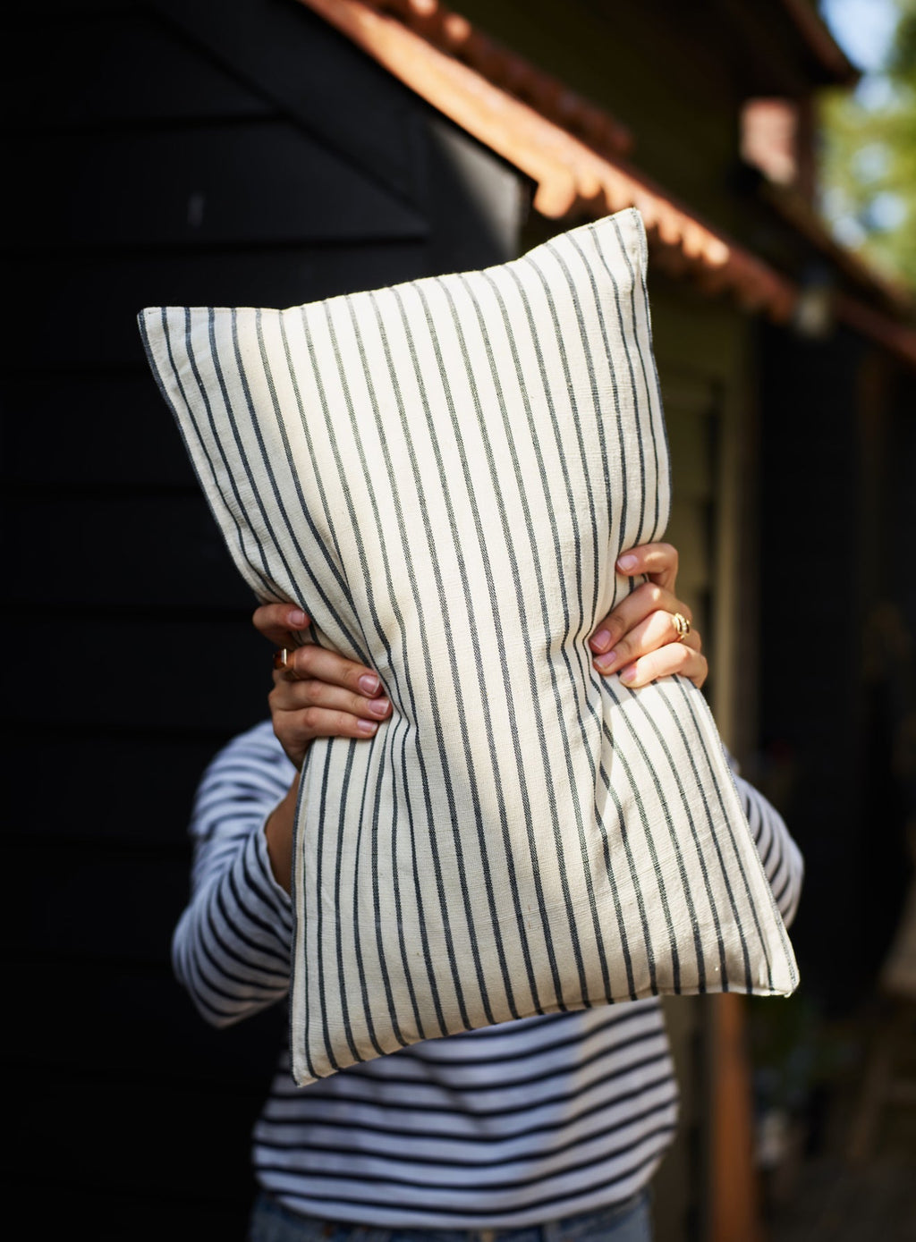 Handwoven Cotton Cushion Cover, Black Stripe