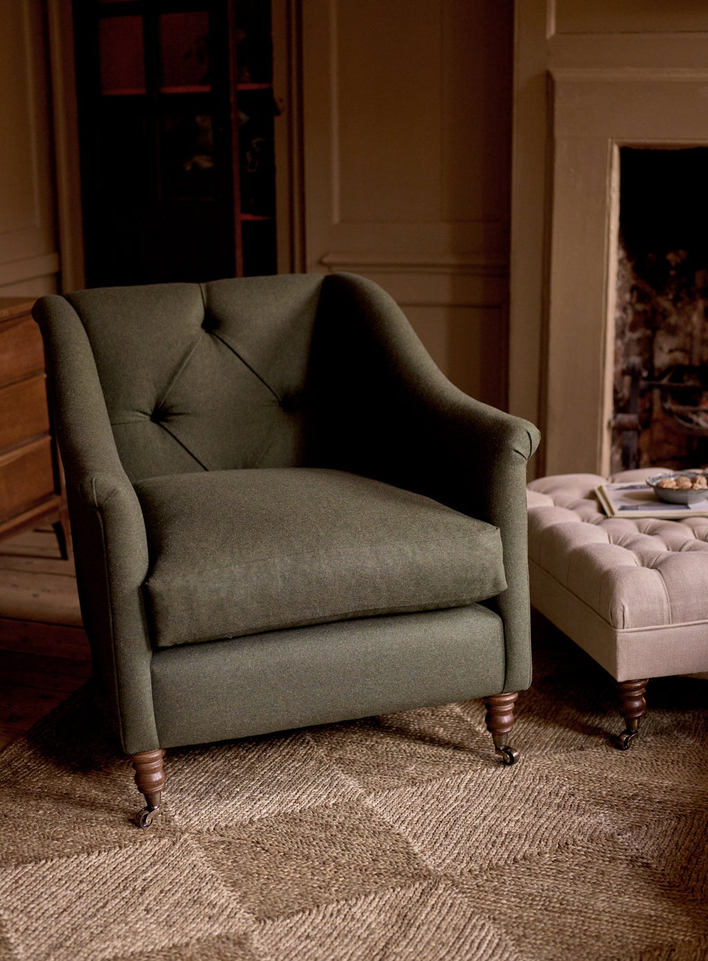 Elbert Armchair, Dark Olive Velvet