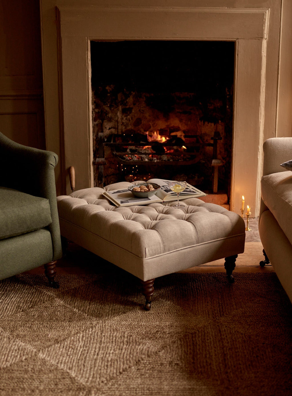 Elbert Footstool, Parchment Cotton