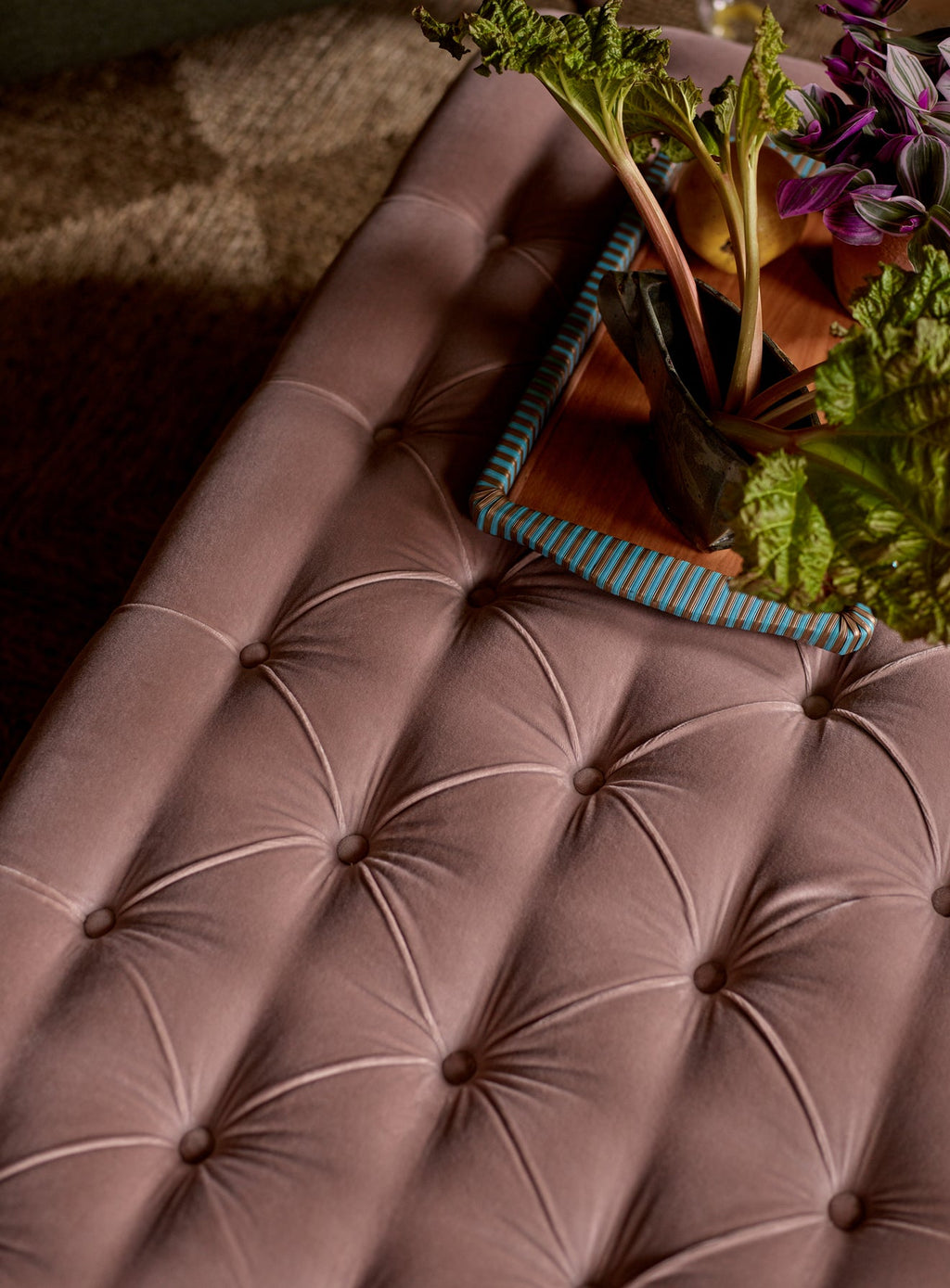 Elbert Ottoman, Blue Ticking Stripe