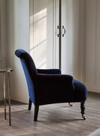 Finley Armchair, Midnight Blue Velvet (Black Legs)