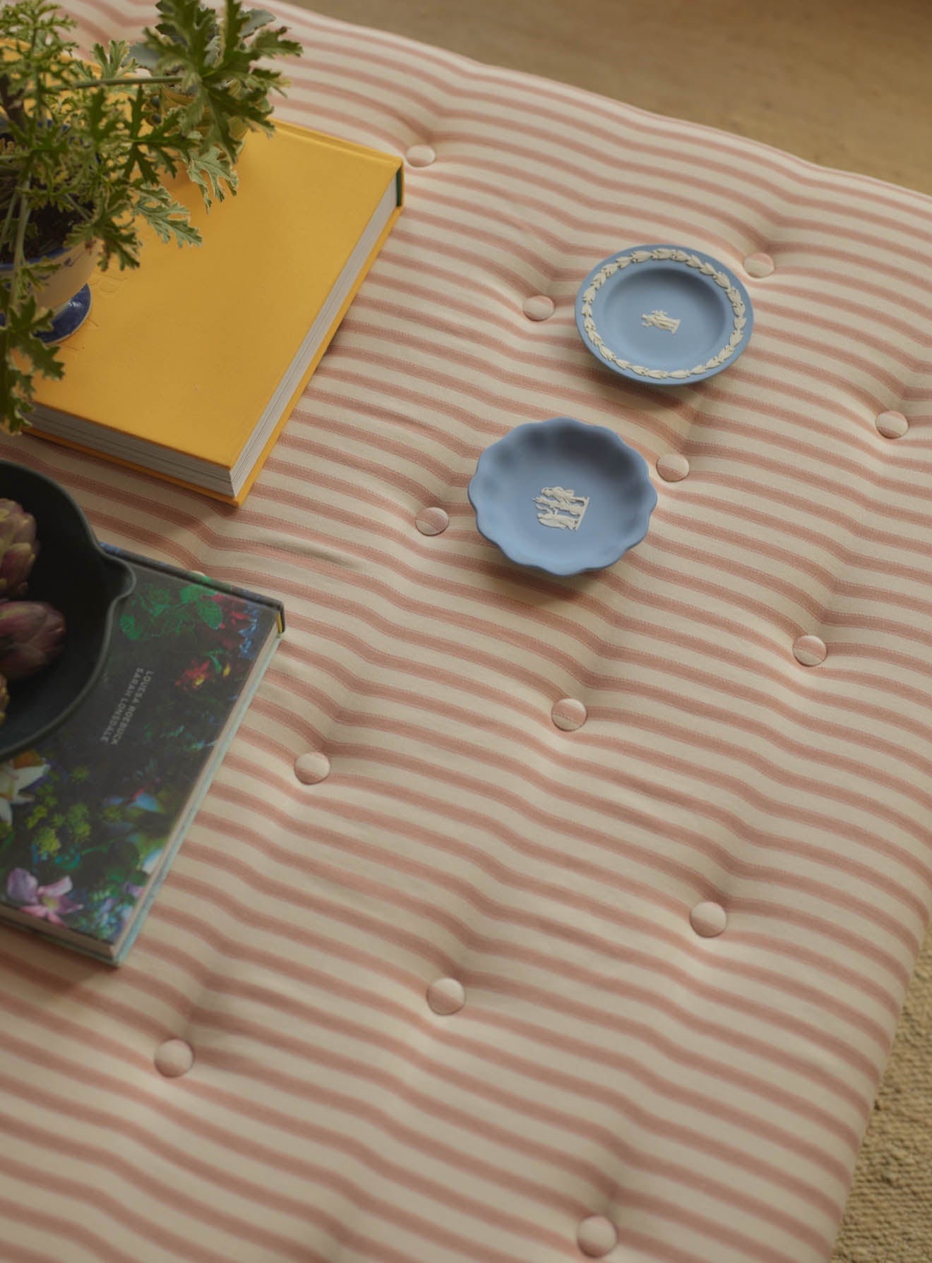 Freyer Footstool, Square, Heritage Pink Stripe