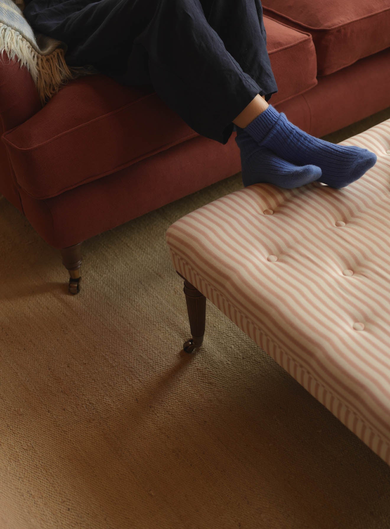 Freyer Footstool, Square, Heritage Pink Stripe