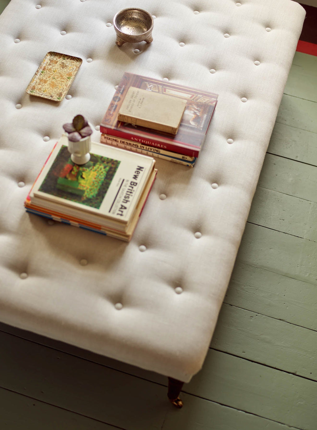 Freyer Footstool, Rectangular, Flax Linen