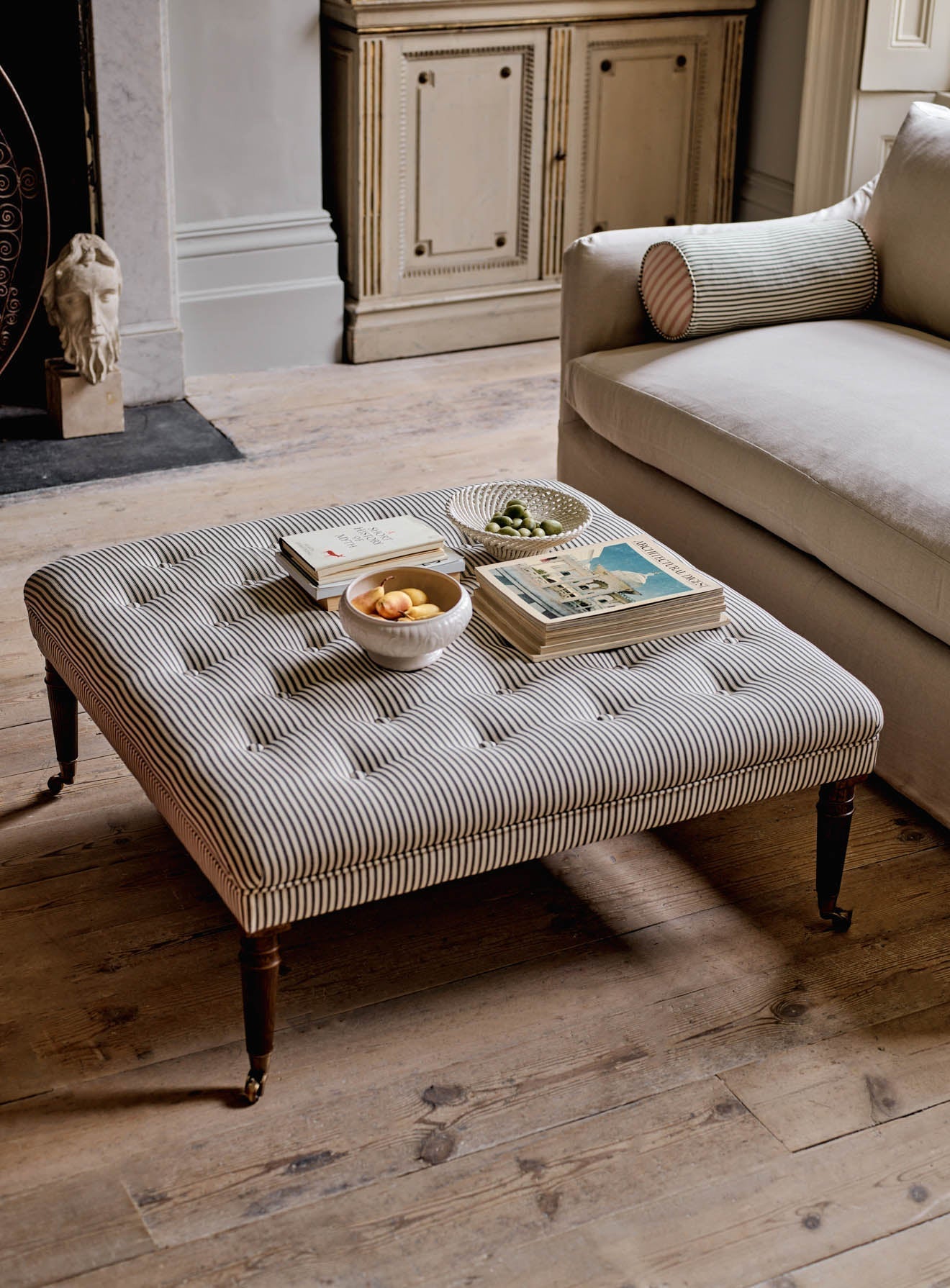 Freyer Footstool, Square, Slate Grey Velvet