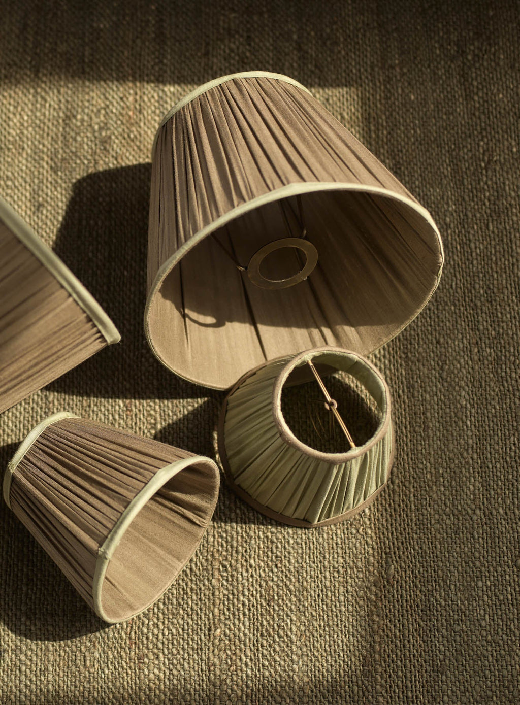 Gathered Silk Lampshade, Large, Olive