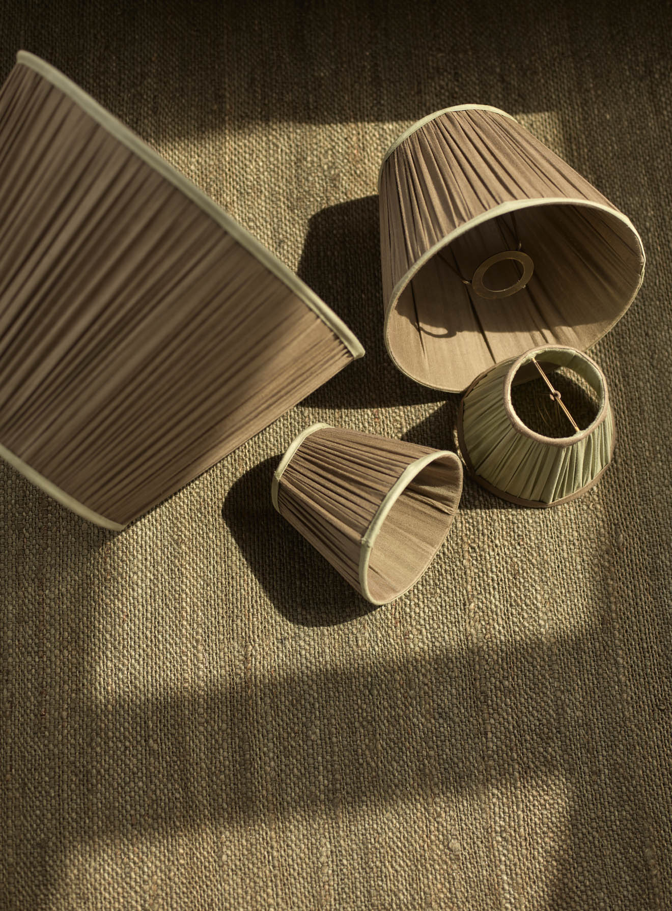 Gathered Silk Lampshade, Small, Olive