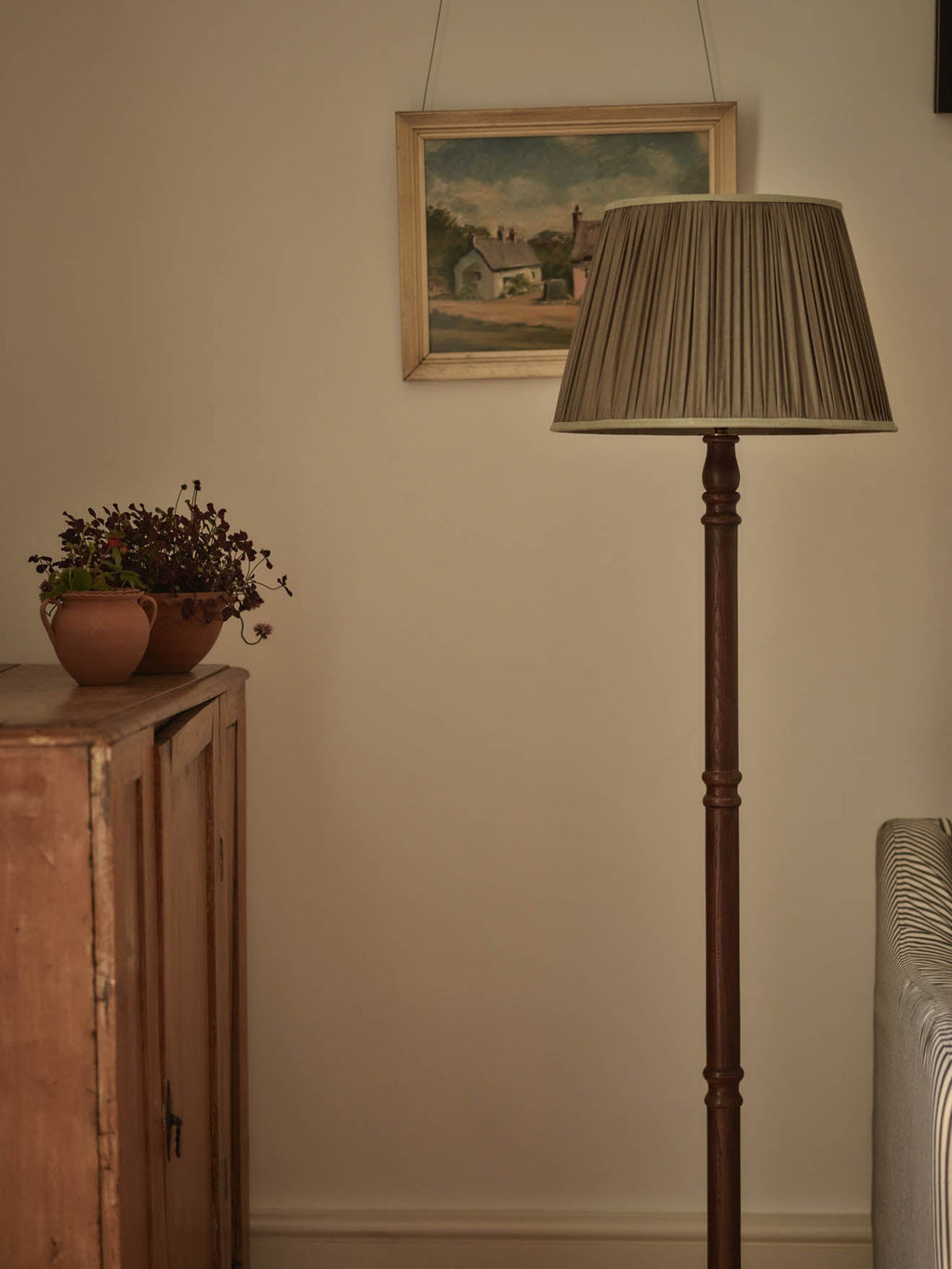 Gathered Silk Lampshade, Large, Olive