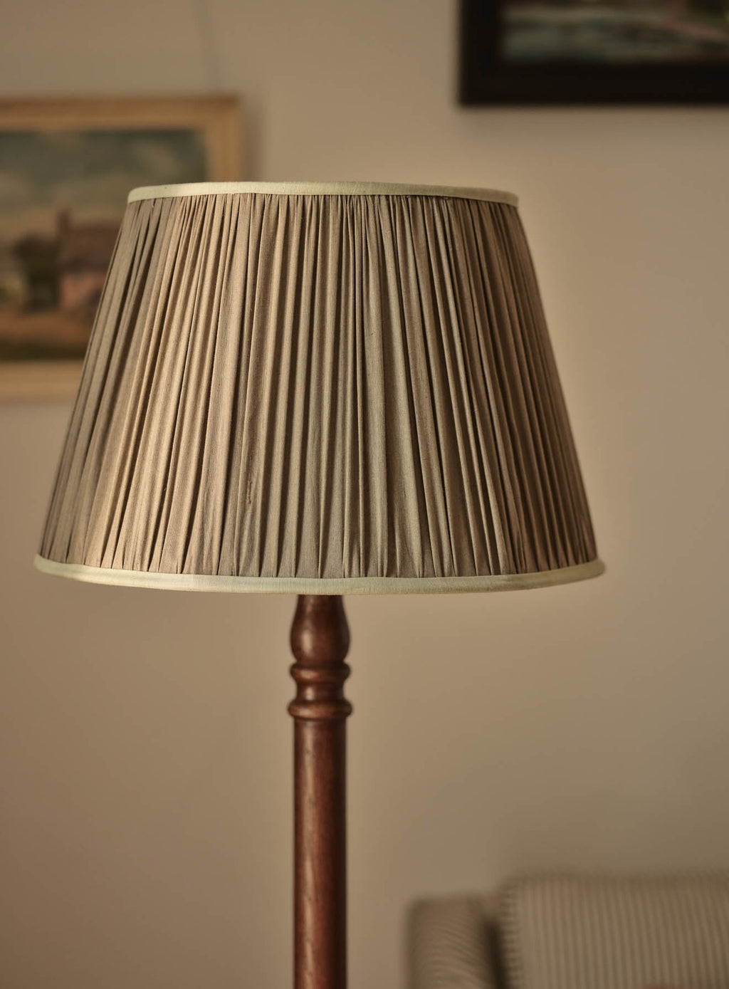 Gathered Silk Lampshade, Large, Olive