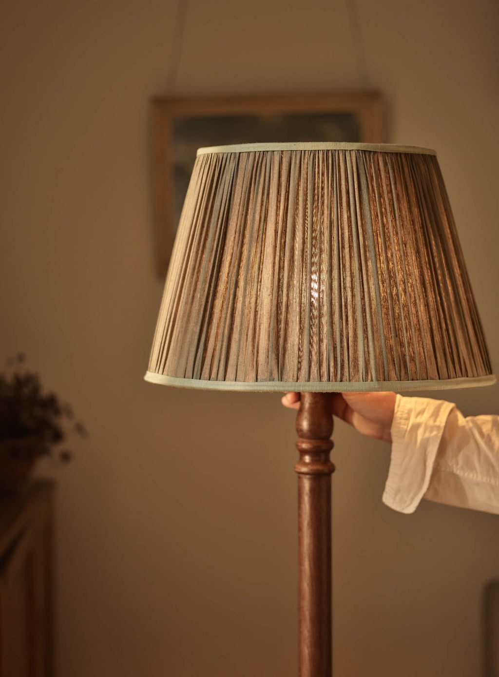 Gathered Silk Lampshade, Large, Olive