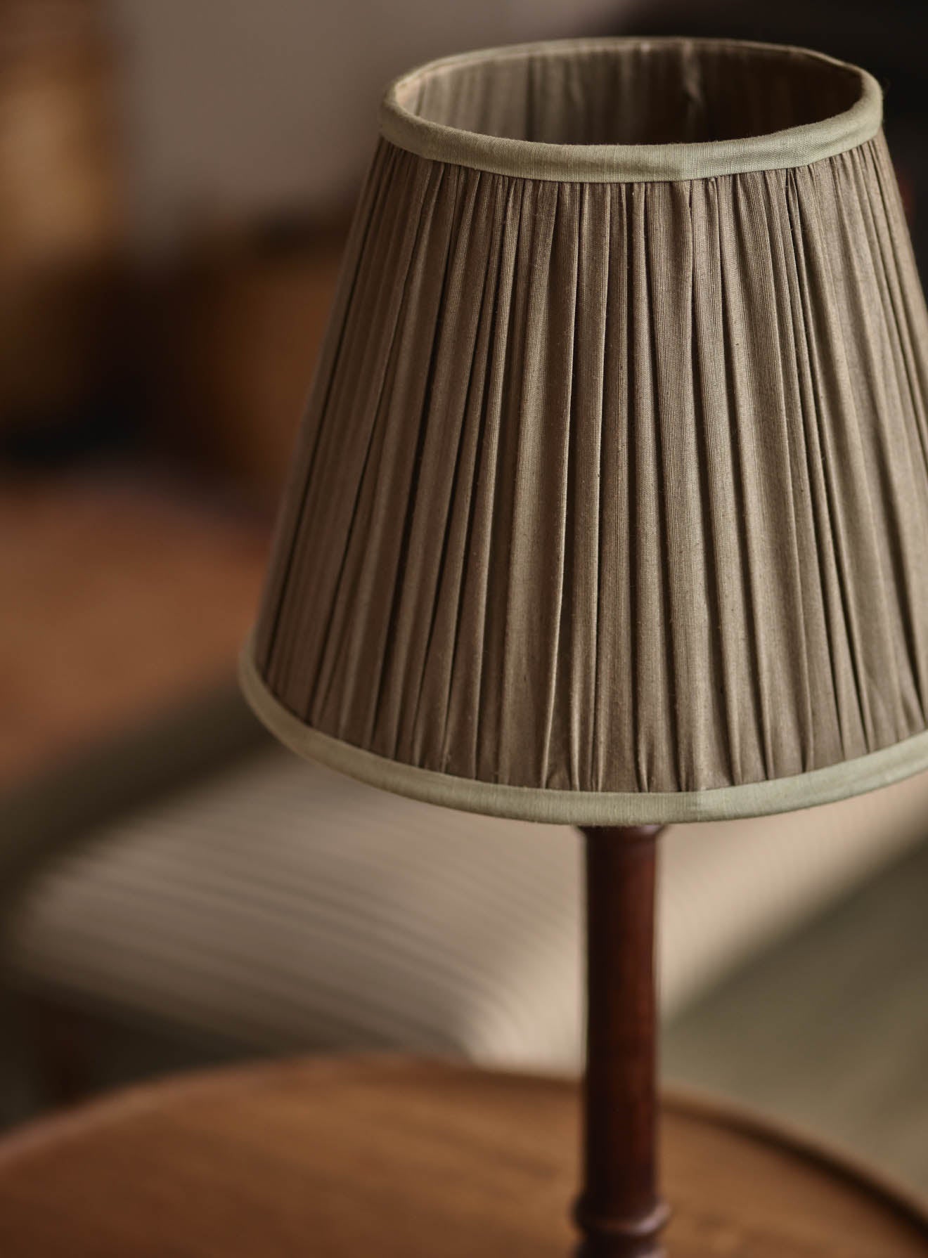 Gathered Silk Lampshade, Medium, Olive