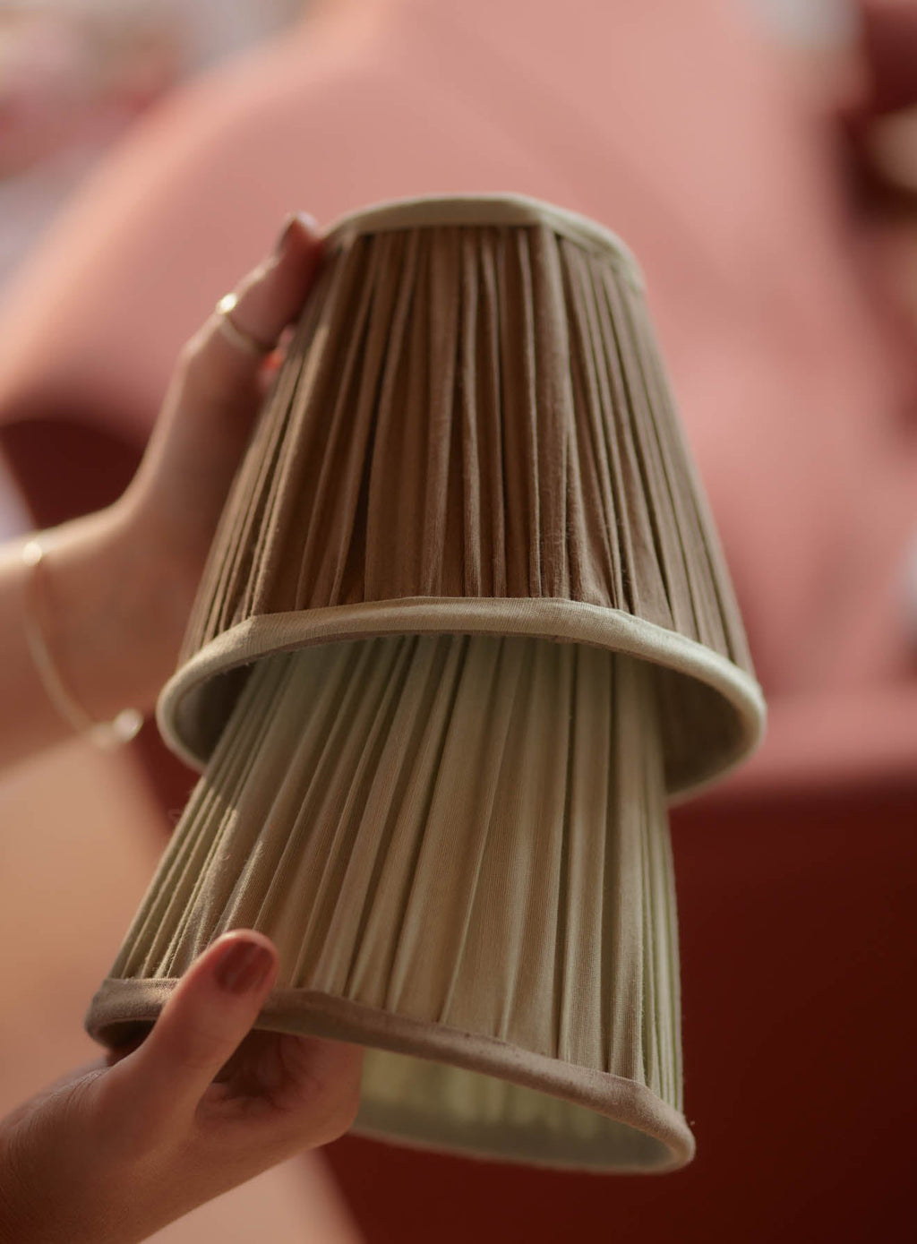 Gathered Silk Lampshade, Small, Olive