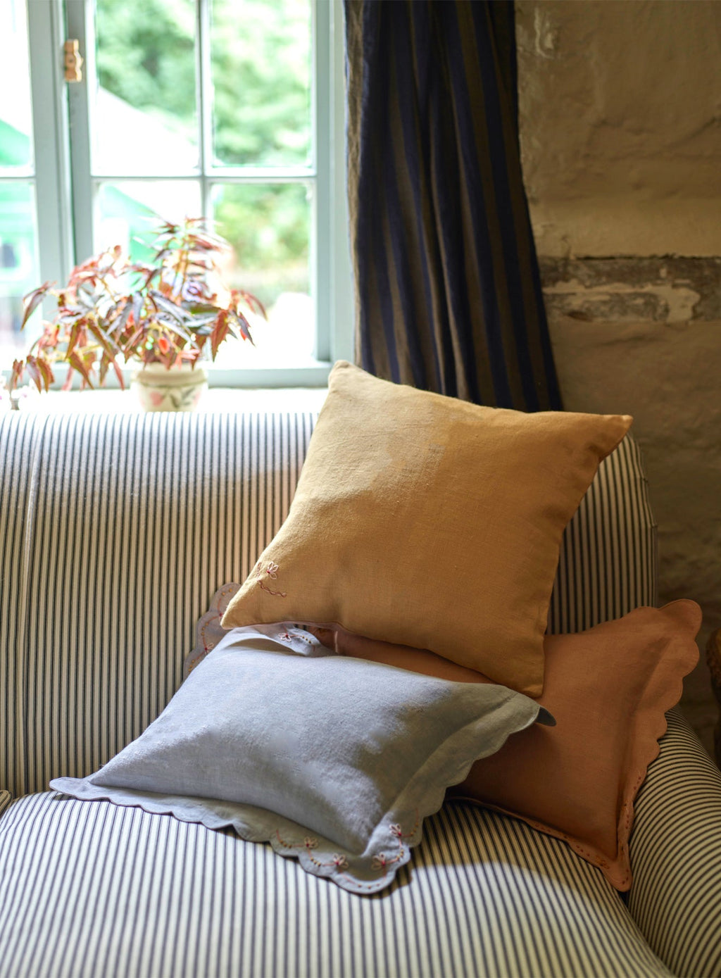 Grace Hand Embroidered Square Cushion, Honey Yellow