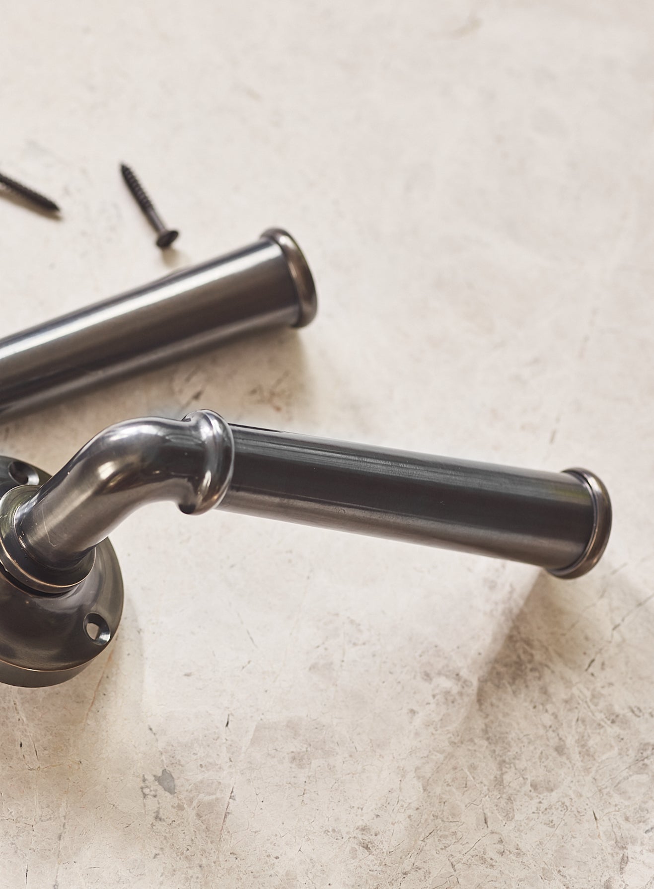 Grove Levered Door Handles, Blackened Brass