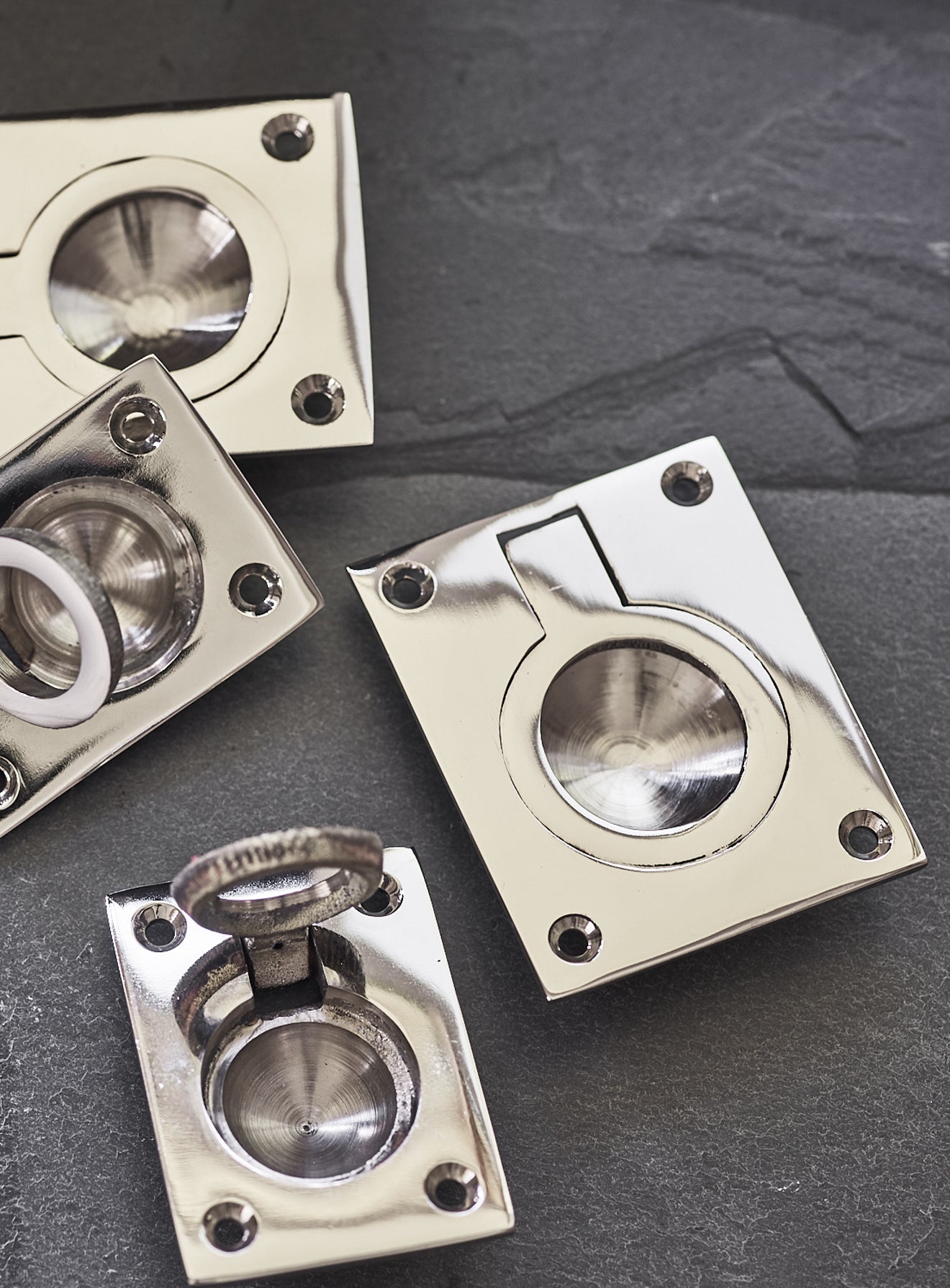 Grove Rectangular Ring Pull Handle, Large, Bright Nickel