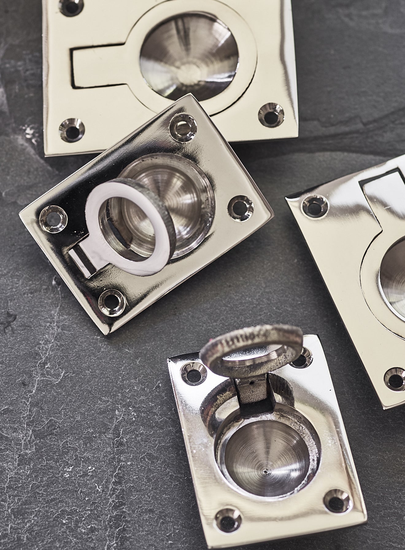 Grove Rectangular Ring Pull Handle, Large, Bright Nickel