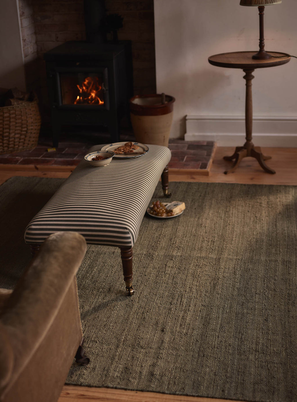 Edmund Footstool, Large, Heritage Green Stripe