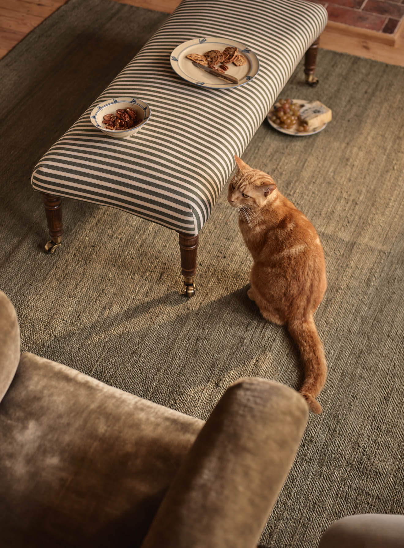 Edmund Footstool, Large, Heritage Green Stripe