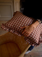 Tilly Gingham Frill Cushion, Blush Red