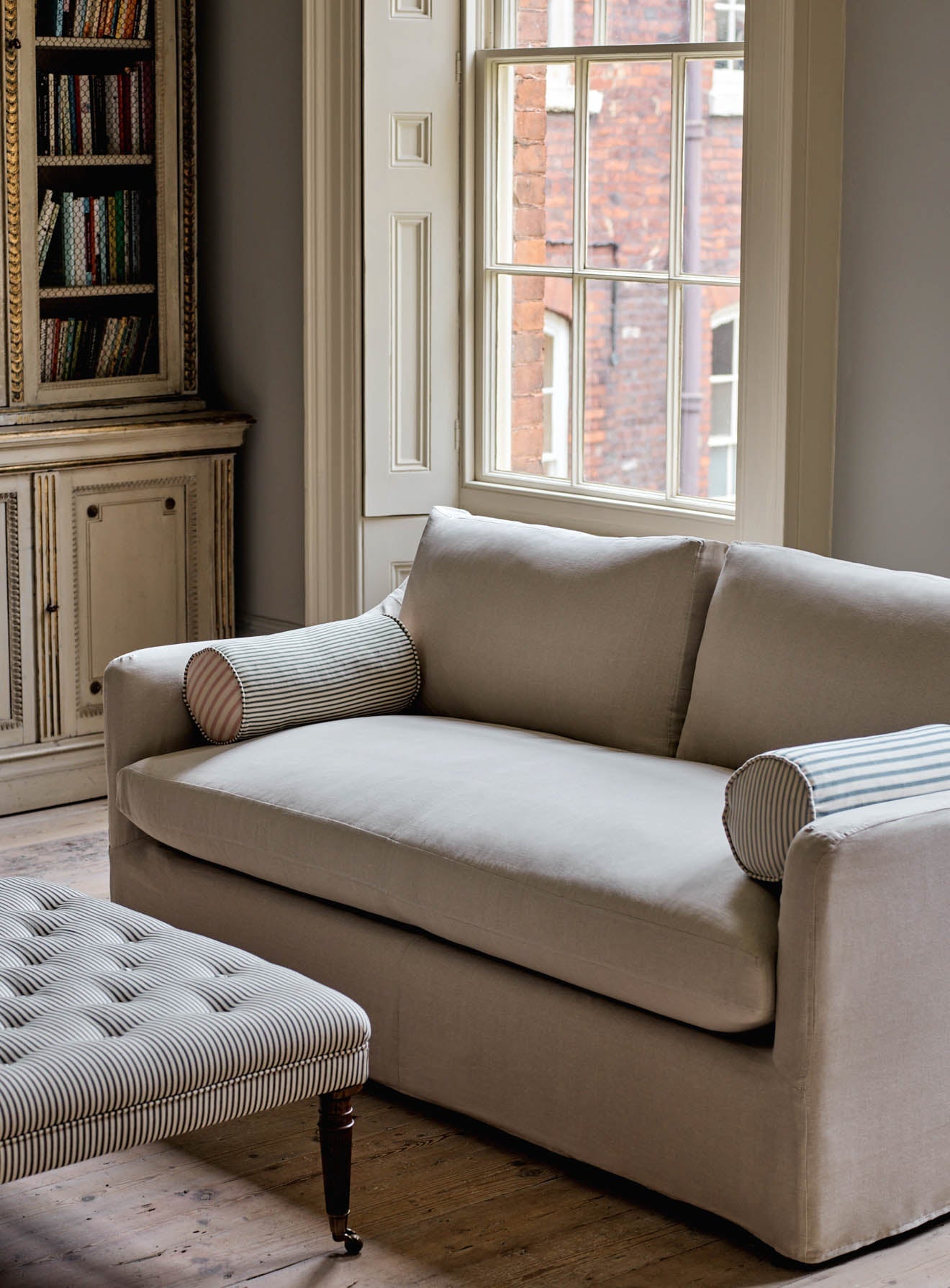 Warren Loose Cover Sofa Bed, Heritage Mole Stripe