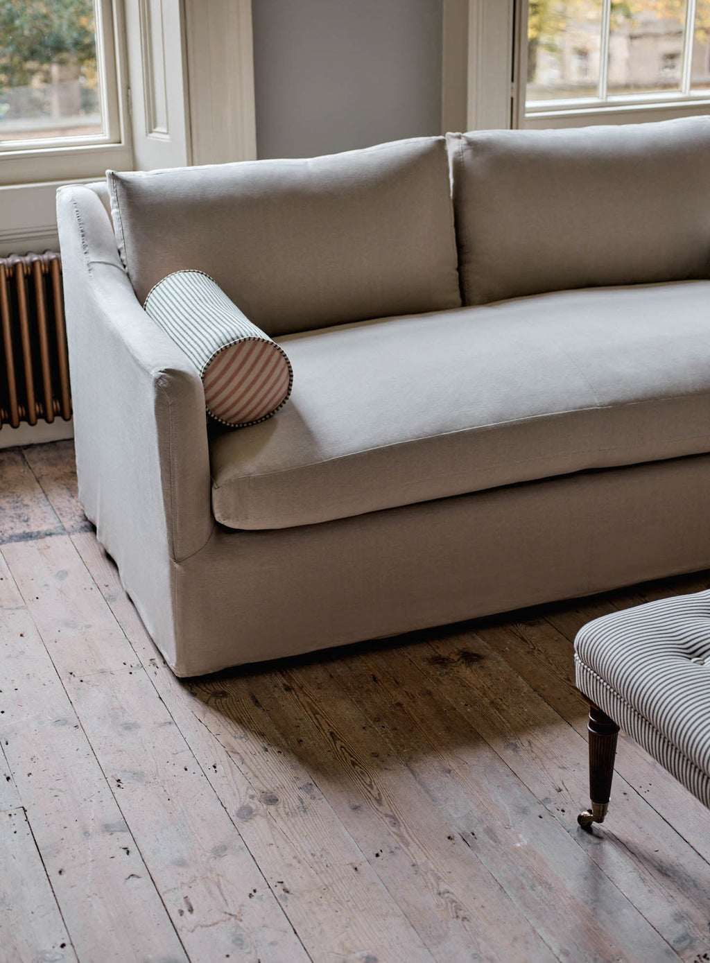 Warren Loose Cover Sofa Bed, Heritage Mole Stripe