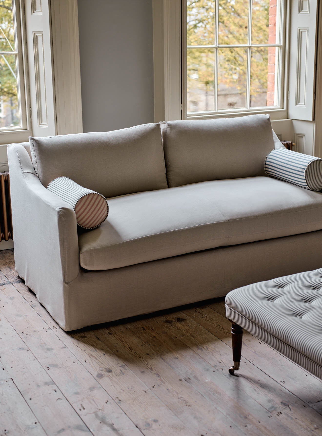 Warren Loose Cover Sofa Bed, Heritage Ochre Stripe