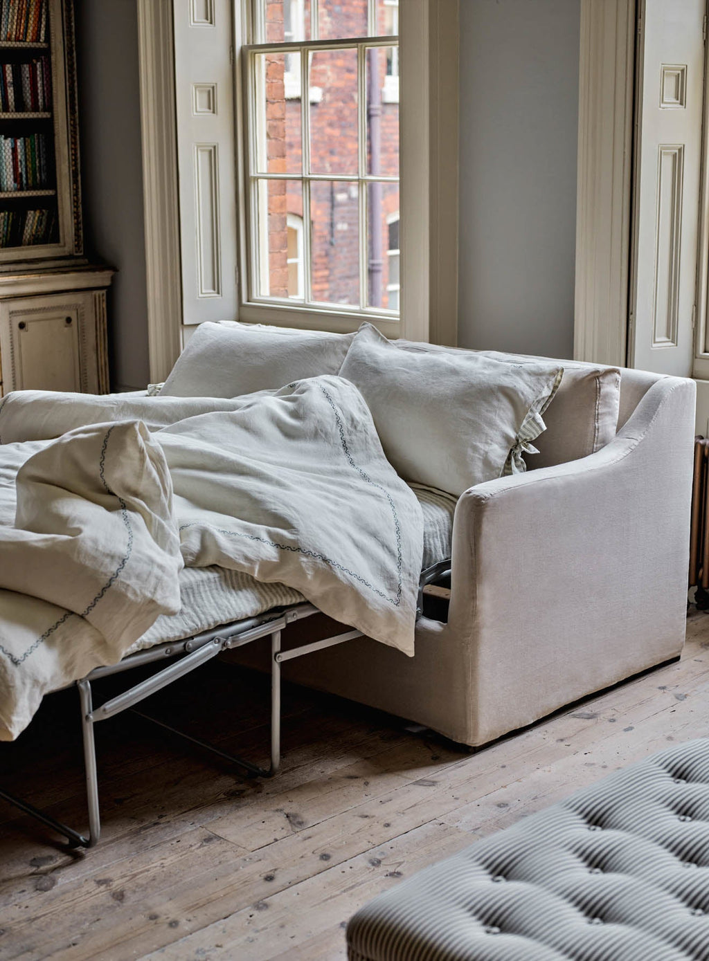 Warren Loose Cover Sofa Bed, Heritage Ochre Stripe