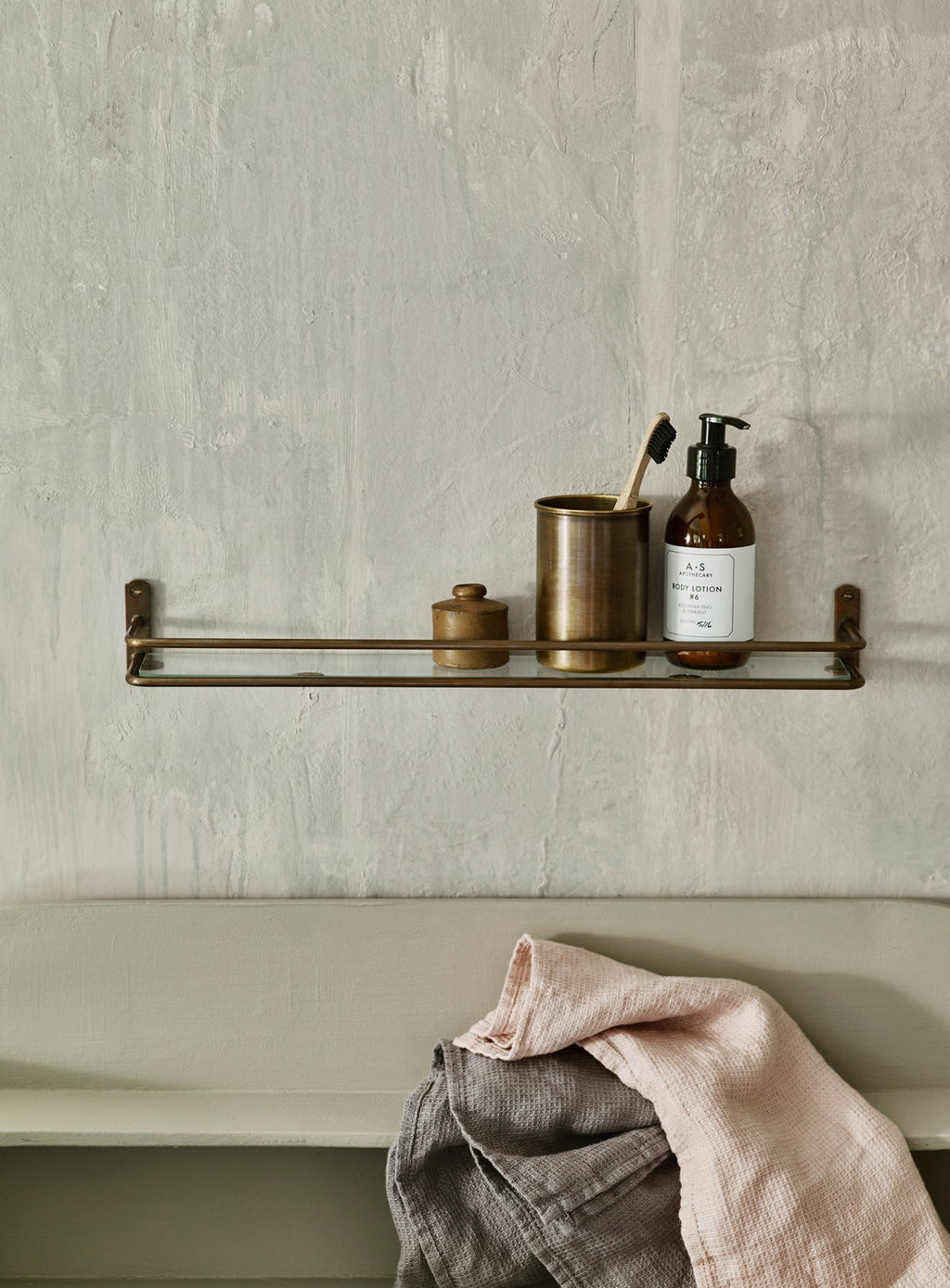 Bilton Bathroom Shelf, Antique Brass