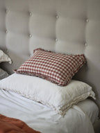 Tilly Gingham Frill Cushion, Blush Red