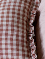 Tilly Gingham Frill Cushion, Blush Red