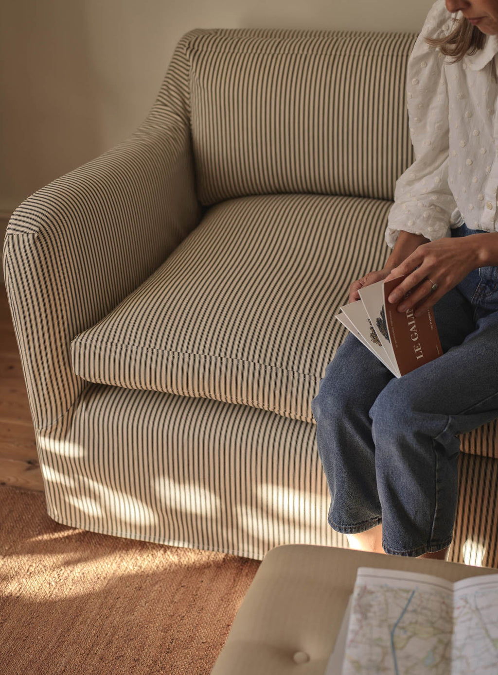 Warren Loose Cover Sofa, Black Ticking Stripe