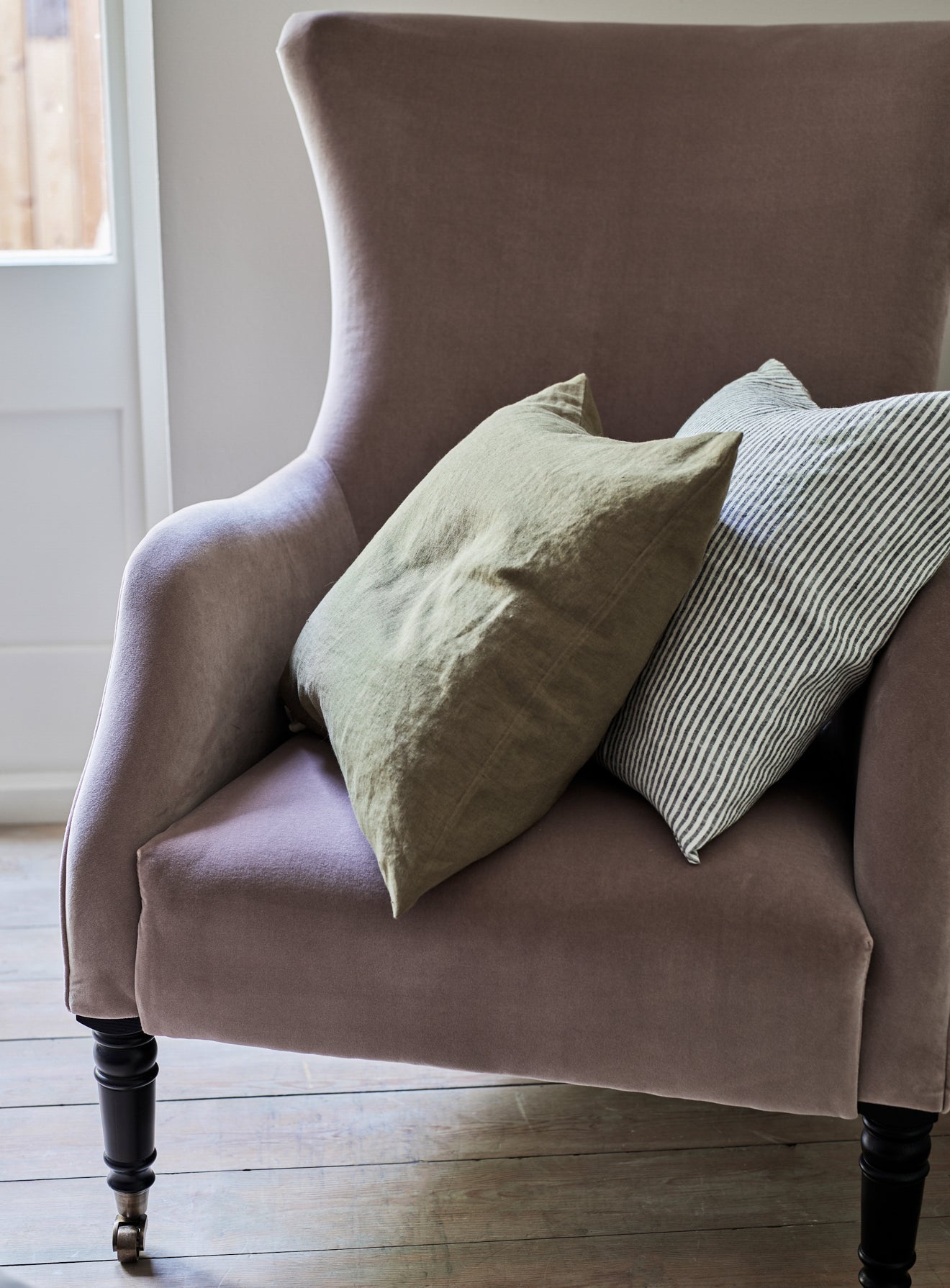 Washed Linen Cushion Cover, Fine Black Stripe